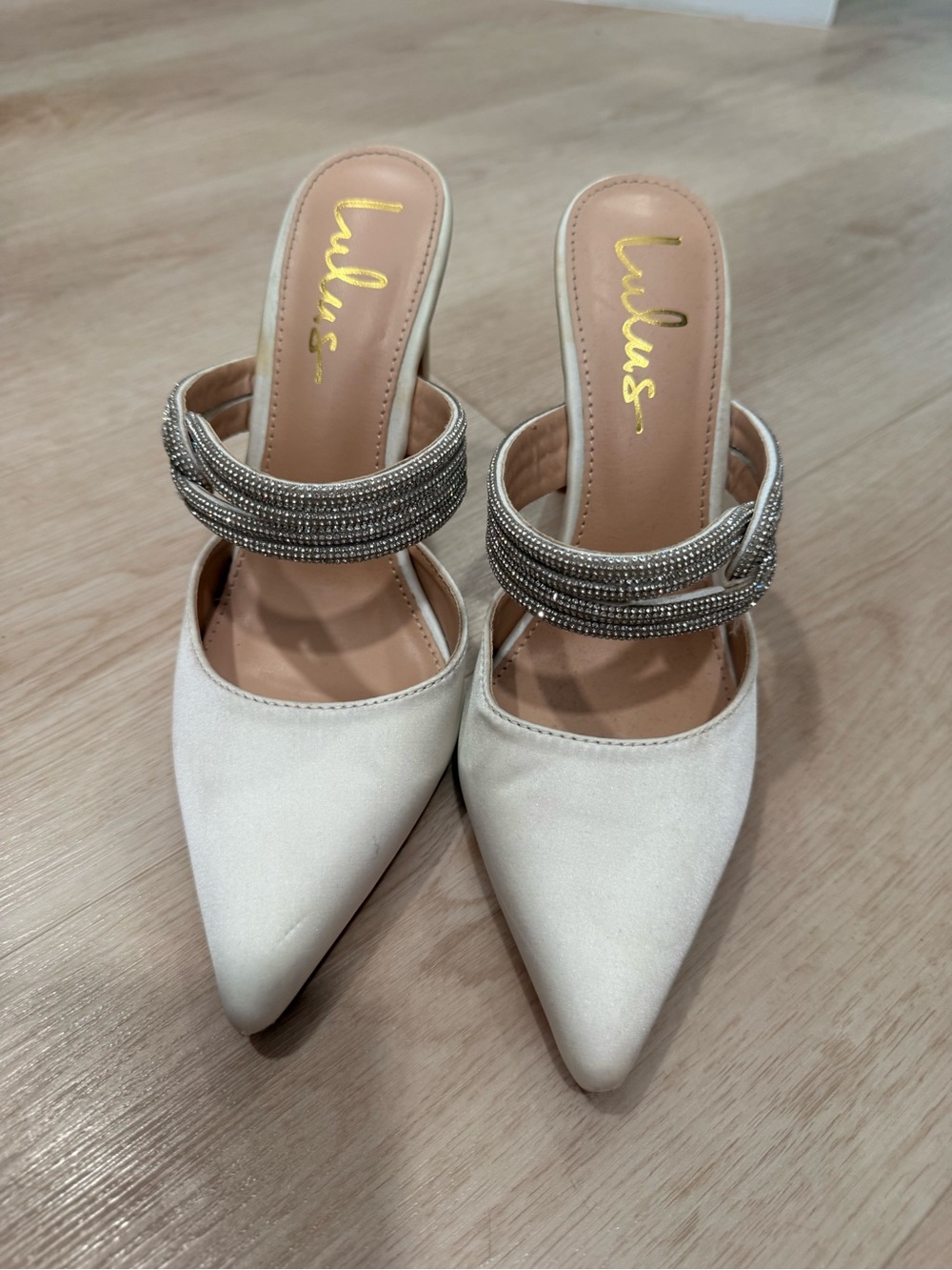 Lulu's Ivory Pointed-Toe Mule with Rhinestone Strap - Picture 1 of 5